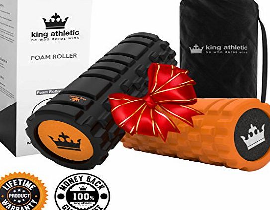 King Athletic Fitness Foam Roller Muscle Massage : FREE Carry Case included : Grid Textured Exercise Roller for Myofascial Muscle Tension Release for CrossFit, Pilates, Yoga and Physiotherapy : Comes with 100 Mone