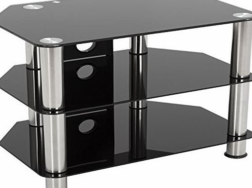 King Gloss Black Glass TV Stand, Silver Legs, 3 Tier, Cable Management for up to 40`` inch LCD, LED, Plasma televisions - 80cm