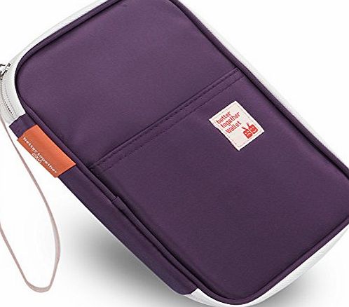KINGLAKE Passport Wallets Organizer Durable Waterproof Travel Wallet Purse with Hand Strap Zip Closure Document Organizer Passport Ticket Credit ID card Cash Holder Case (Model 1 Purple)