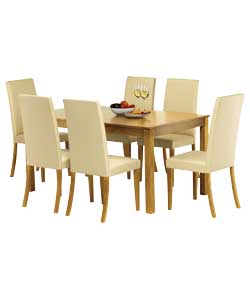 Kingston Oak Dining Table and 6 Cream Leather