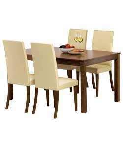 Walnut Dining Table and 4 Cream Chairs