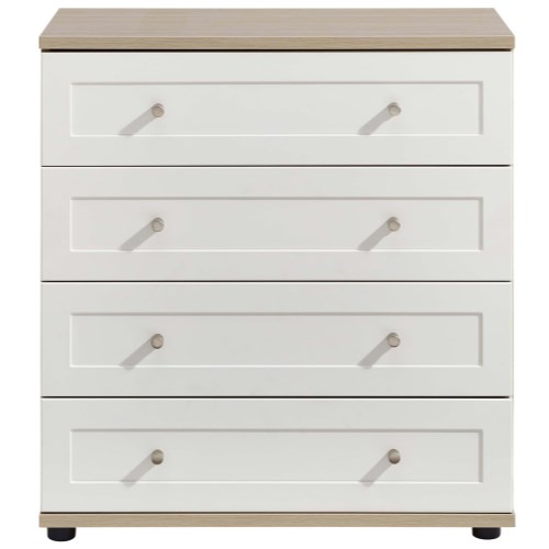 Modern 4 Drawer Chest In White and Oak