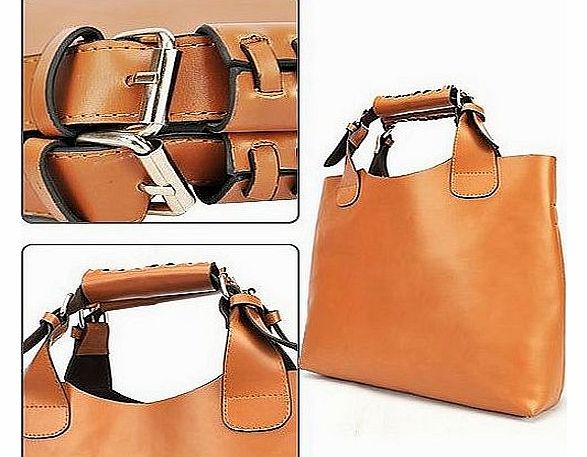 PU Leather Wave Pattern Handle Vintage Celebrity Tote Handbag Shopping Bag(Brown)