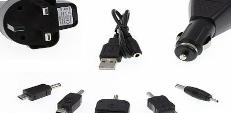 Kit Universal UK Mains, In-Car and USB Charger with 5 tips for Nokia, LG, Samsung, Motorola and Blackberry - Black