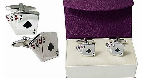 Mens Designer Poker Card Cufflinks - Four Aces Cufflinks - Gift Boxed