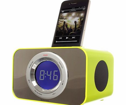 Kitsound  Clock Radio Dock for iPhone 3G, 3GS, 4, 4S, iPod Nano 5th Generation and iPod Touch 4th Generation - Lime Green