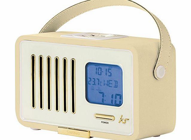 Kitsound  Swing Portable FM Radio with Alarm Clock - Cream