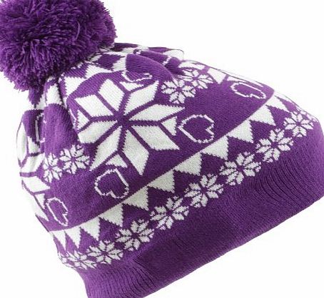 Kitsound  Winter Collection Audio Beanie with Bobble for iPhone, iPod, iPad Mini and MP3 Players - Purple Pattern