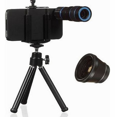 KitVision Smartphone Camera Accessory Pack with Fisheye Lens, Zoom Lens, Tripod and Case for iPhone 4/4S - Black