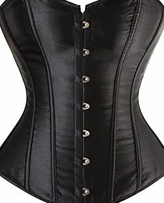 Kiwi-Rata Sexy Womens Satin Plain lace up Trim Bustier Corset Lingerie Black,M 8-10