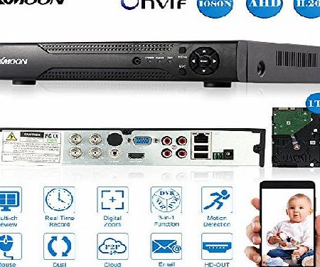 KKmoon 1TB HDD 4CH Channel Full 1080N/720P AHD DVR HVR NVR HDMI P2P Cloud Network Onvif Digital Video Recorder   1TB Hard Disk support Motion Detection Email Alarm PTZ for HD 2000TVL CCTV Security Cam