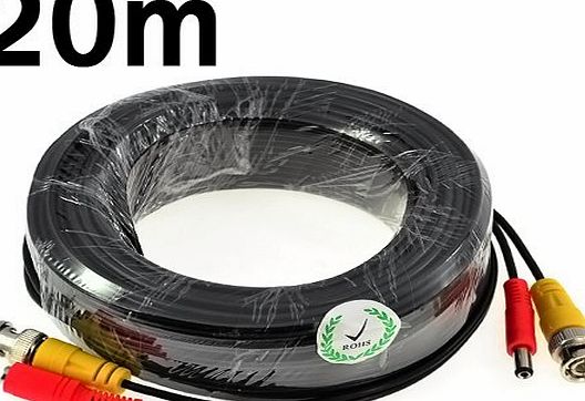 KKmoon 20M / 65.6 Feet BNC Video Power Cable For CCTV Camera DVR Security System (20M)