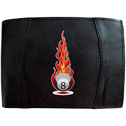 Klassek Pool Black Ball on fire Mens Black Leather Wallet Novelty Sport Snooker funny Printed gift