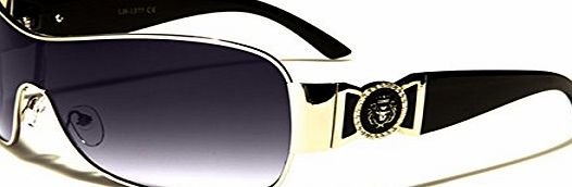 Kleo designer women sunglasses Oval shield wrap style Black brown gradient lens Perfect for sports and driving Full UV400 Protection Beach Hut Sunglasses microfibre pouch included (BLACK/GOLD)