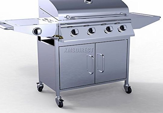 KMS FoxHunter Garden Outdoor Portable BBQ Gas Grill Stainless Steel 4 Burner Barbecue Barbeque   1 Side Burner With Thermometer New