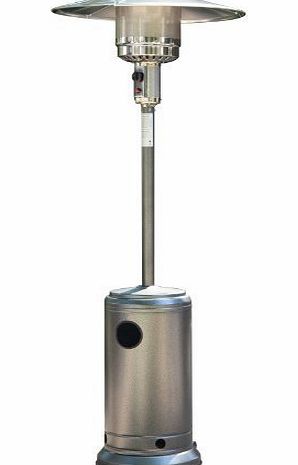 KMS FoxHunter New Outdoor BBQ Gas Patio Heater Silver Powder Coated Hammered Metal Steel 5KW - 12KW Using Propane or Butane or LPG Gas Total Height 224cm