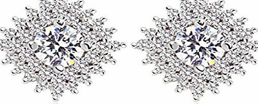 KnSam Women Platinum Plate Pierced Stud Earrings Square Halo Crystal Rhinestone White [Novelty Earrings]