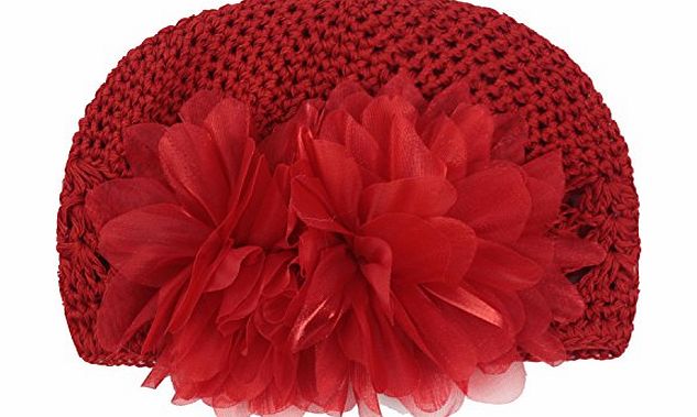 Kobwa TM) Red Cute Crochet Flower Baby Knit Hat Infant Girl Cotton Cap With Kobwas Keyring