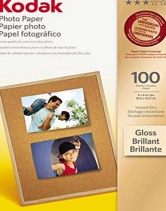 Kodak - Photo Paper, 44 lbs., Glossy, 4 x 6, 100 Sheets/Pack - Sold As 1 Pack - Perfect for everyday photo printing.