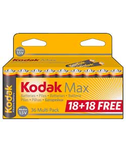Kodak Alkaline AA Batteries - 36 Pack