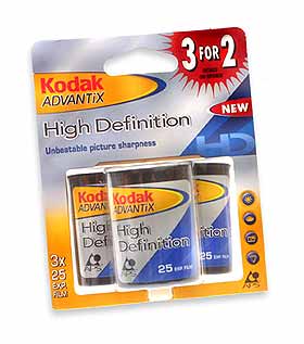 KODAK APS 100 ASA (New High Definition) 25 exposures ~ 3 Pack