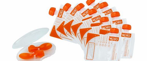 Koko  Set of Food Pouch Spoons and Weaning Food Pouch Bags for 6 Months (Orange)