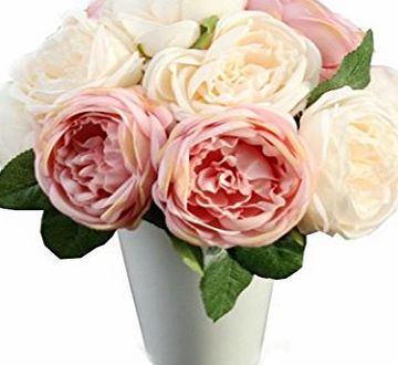 Kolylong Artificial flower, Artificial pink Rose Silk Flowers 5 Flower Head Leaf DIY Garden Decor