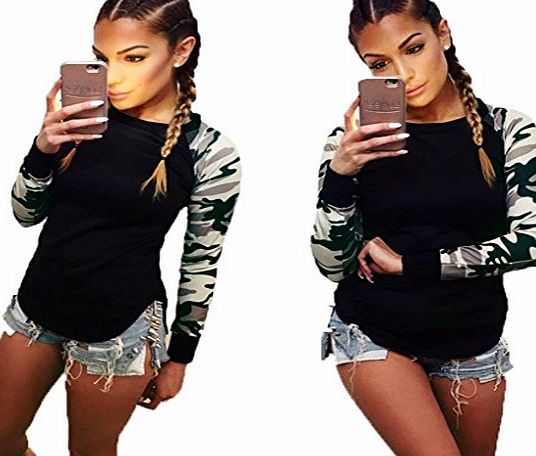 Kolylong Women Long Sleeve Shirt Camouflage print Casual Tops T Shirt (M)