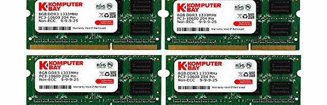 Komputerbay 32GB (4x 8GB) 204-Pin 1333MHz PC3-10600 SODIMM Laptop Memory for PC