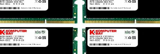 Komputerbay 32GB (4x 8GB) DDR3 PC3-10600 10666 1333MHz SODIMM 204-Pin Laptop Memory 9-9-9-25 with Black Heatspreaders