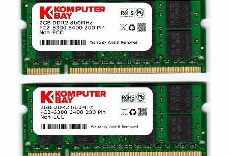 Komputerbay 4GB 2X 2GB DDR2 800MHz PC2-6300 PC2-6400 DDR2 800 (200 PIN) SODIMM Laptop Memory