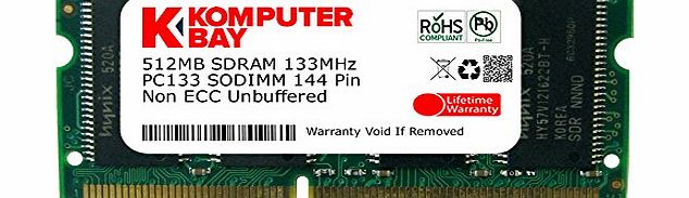 Komputerbay 512MB SDRAM PC133 LAPTOP Memory Module (144-pin SODIMM, 133MHz) Genuine Komputerbay Brand