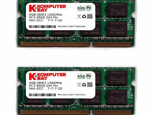 8GB (2x 4GB) DDR3 SODIMM (204 pin) 1066Mhz PC3-8500 (7-7-7-20) Laptop Notebook Memory for Apple Macbook Pro
