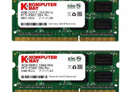 Komputerbay 8GB (2x 4GB) DDR3 SODIMM (204 pin) 1066Mhz PC3 8500 8 GB
