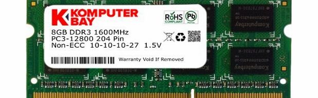 Komputerbay 8GB DDR3 PC3-12800 1600MHz SODIMM 204-Pin Laptop Memory 10-10-10-27 1.5V