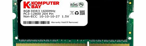 Komputerbay 8GB DDR3 PC3-12800 1600MHz SODIMM 204-Pin Laptop Memory 10-10-10-27 with Black Heatspreader 1.5V