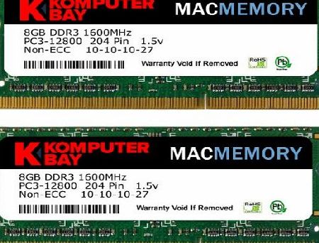 Komputerbay MACMEMORY 16GB (2x 8GB) PC3-12800 1600MHz SODIMM 204-Pin Laptop Memory 10-10-10-27 for Apple Mac