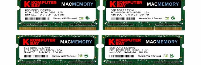 Komputerbay MACMEMORY 32GB (4x 8GB) PC3-10600 10666 1333MHz SODIMM 204-Pin Laptop Memory 9-9-9-24 for Apple Mac