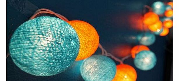 Turquoise-Orange Cotton Ball Patio Party String Lights Fairy Lights (20/set)