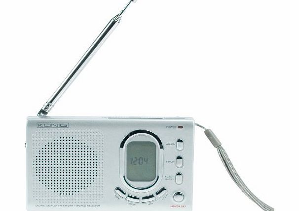 Konig 110x70x23mm AM FM SW-Portable Radio World Receiver with Digital Display - Silver