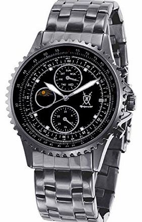 Mens Multifunction Dark Gray Metal Bracelet Watch Black Dial SQ201438GNP