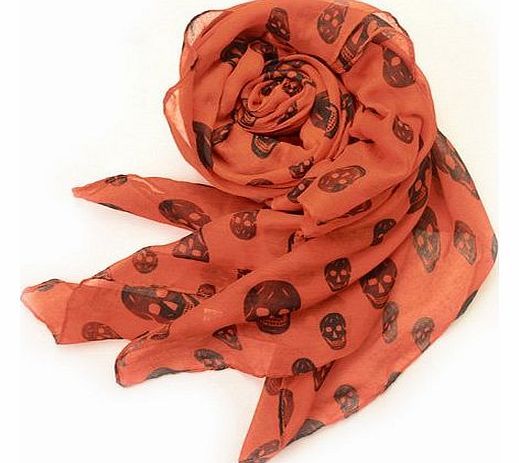Fashion Mens Ladies Cotton Skull Scarf Wrap Voile Chiffon Head Skeleton Shawl Neck Care (Orange)