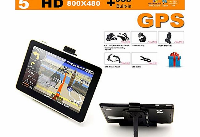 Kool 5 inch Car GPS SAT NAV Navigation System Speedcam Touchscreen Multimedia Player 8GB with UK and Europe Maps Installed