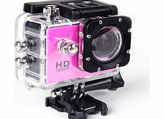 Sports Camcorder, Kool(TM) Pink Underwater Waterproof Camera, Sports Action Bicycle Helmet Car DVR Recorder 12MP HD 1080P Wide-Angle Lens [Comparable to GoPro] + Variety of Stands/Mounts/Casing for Sk