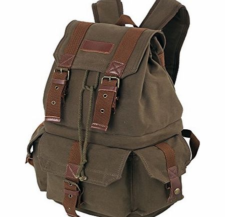 Canvas DSLR SLR Camera Shoulder Bag Backpack Rucksack Bag With Waterproof Cover And Inner Padding For Sony Canon Nikon Olympus 45cm x 28cm x 21cm (Coffee Green)