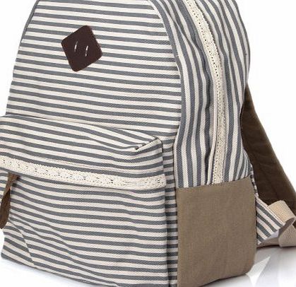 unisex vintage bag classic backpack strip print casual canvas bag travel school shoulder Bag Bookbag ipad bag messenger bag with A4 folder pocket for teenage girls/boys(Grey)