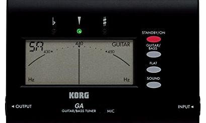 Korg GA40-BK Guitar and Bass Tuner with Output Jack and Folding Stand