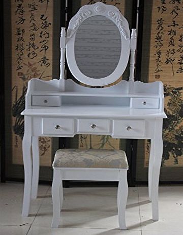 KOSY KOALA PEONY WHITE DRESSING TABLE SET WITH ADJUSTABLE OVAL MIRROR AND STOOL, 5 DRAWERS SHABBY CHIC,VANITY BEDROOM DRESSER