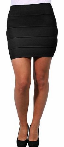  Womens Ribbed Bandaged Panel fitted zip Mini Skirt Bodycon Stretch Party Club Wear Dress (10, Black)