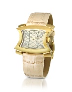 Krizia Gold Plated Croco-Stamped Leather Dress Watch